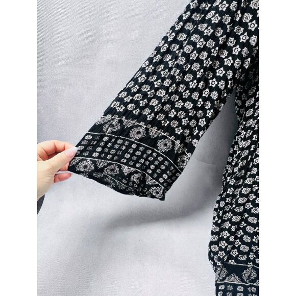 Angie Boho Dress Black & White Floral Print Long Sleeve Medium - Picture 4 of 10